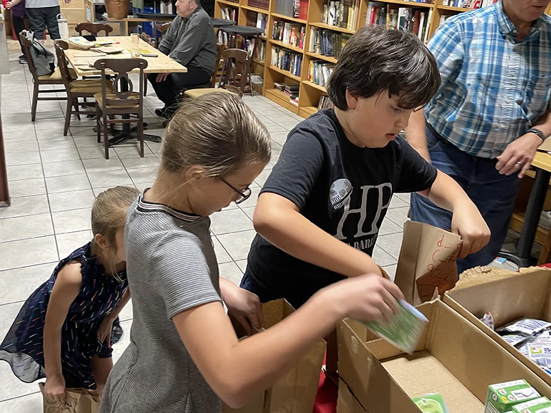 Filling Kids Meals bags with nutritious lunch